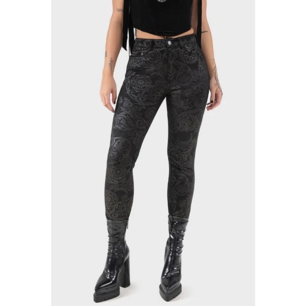 NWT Killstar Nora Trousers Black Lily Dark Floral Pentagram Pants Size Large